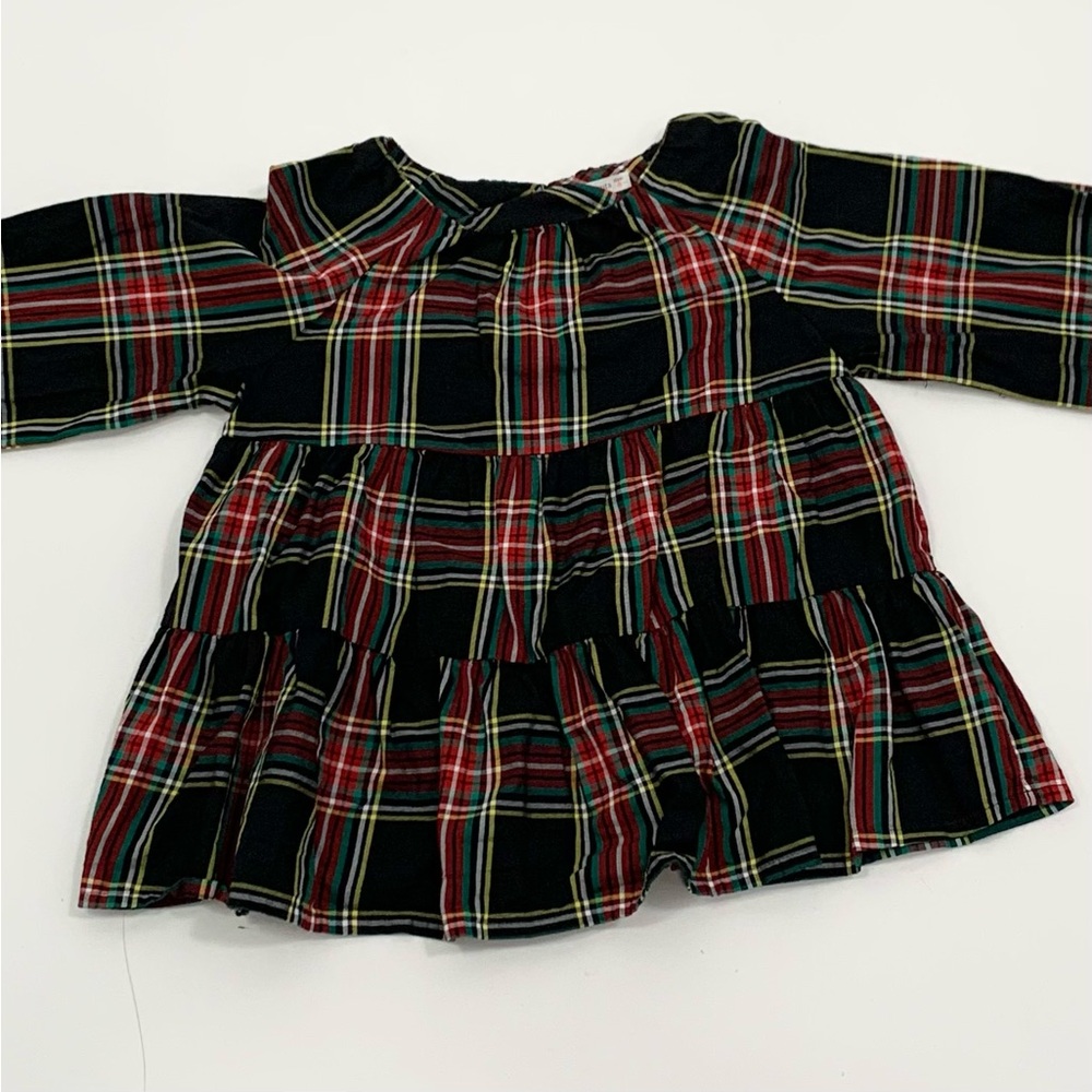 Crewcuts Blouse Top Girls 8 Plaid Tartan Red Green Black Tiered Holiday